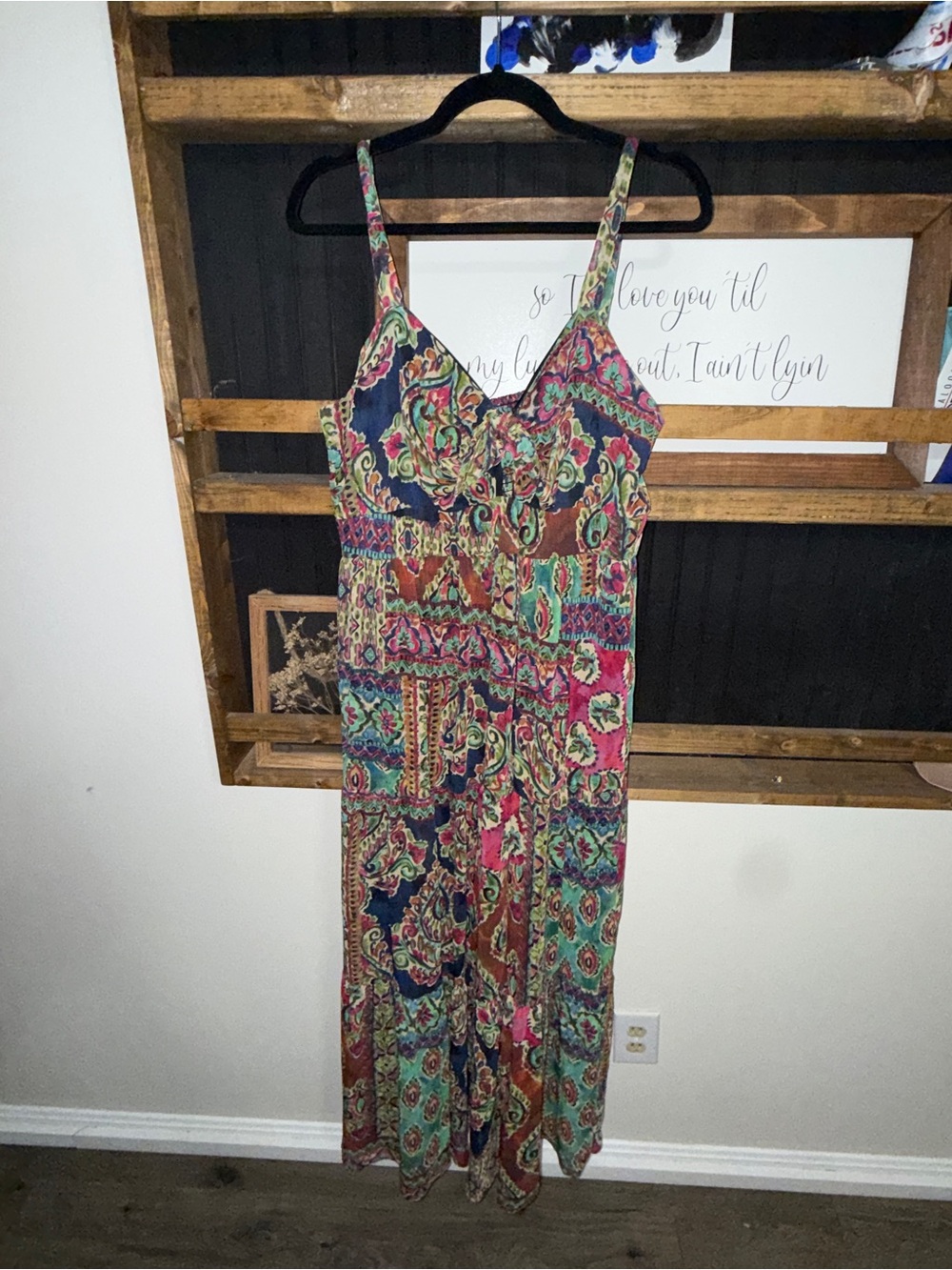 Signature by Robbie Bee Navy, Pink & Green Paisley Maxi Dress